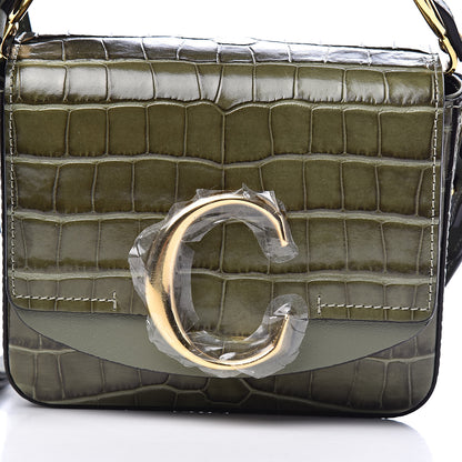 Chloe Calfskin Crocodile Embossed Mini C Double Carry Misty Forest 10 of 10
