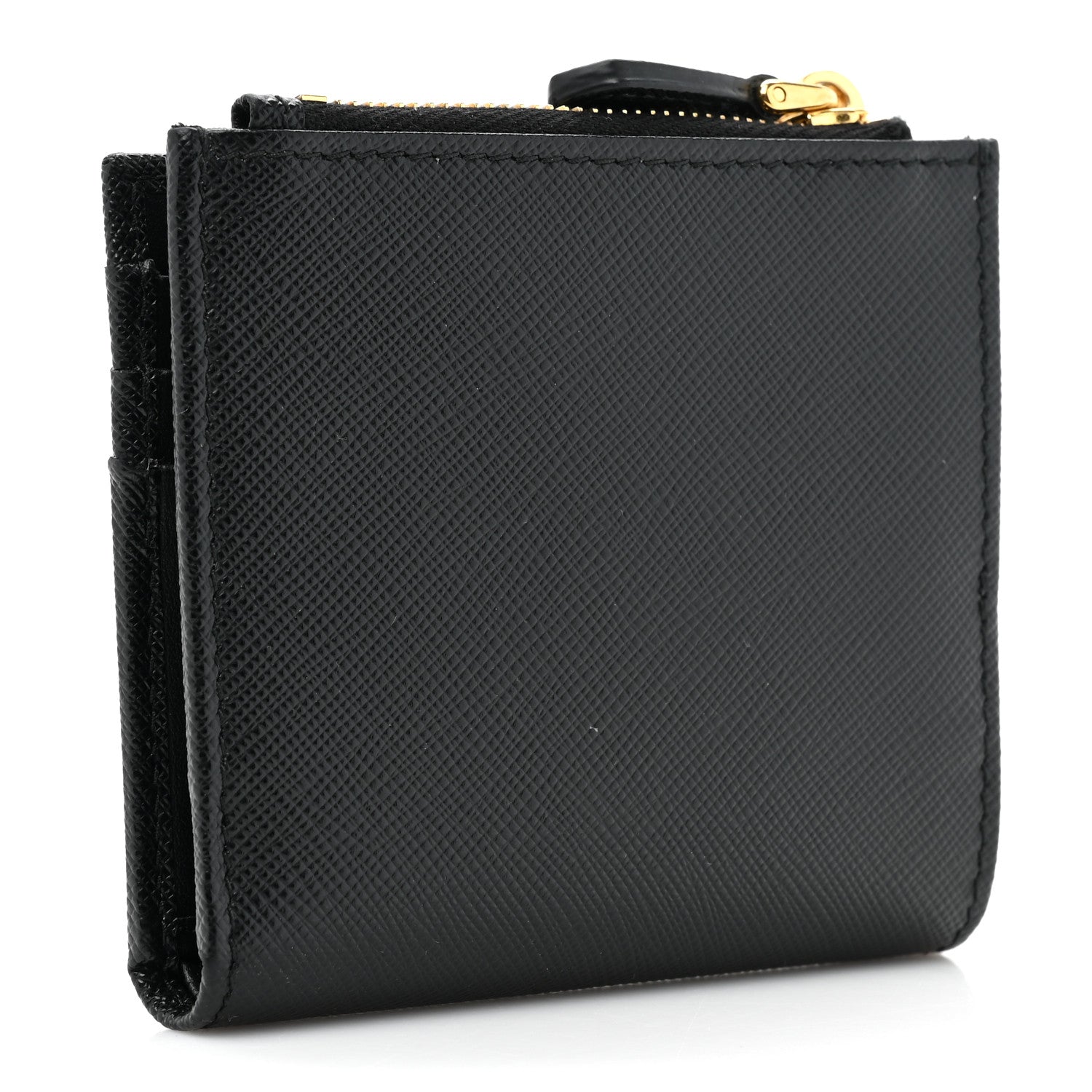 Prada Saffiano Tab Small Triangle Compact Wallet Black 3 of 11