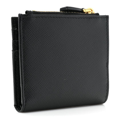 Prada Saffiano Tab Small Triangle Compact Wallet Black 3 of 11