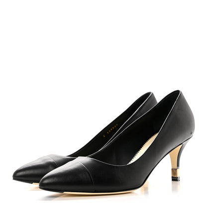 Chanel Lambskin CC Cap Toe Kitten Heel Pumps 37.5 Black 3 of 11