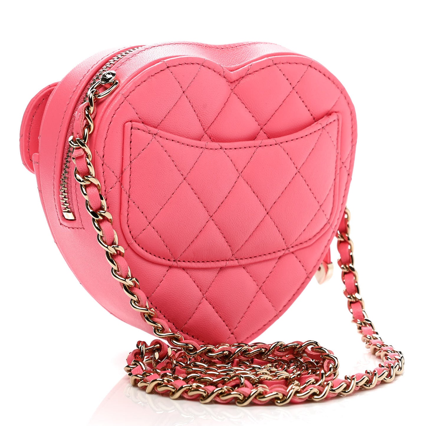 Lambskin Quilted CC In Love Heart Clutch With Chain Pink