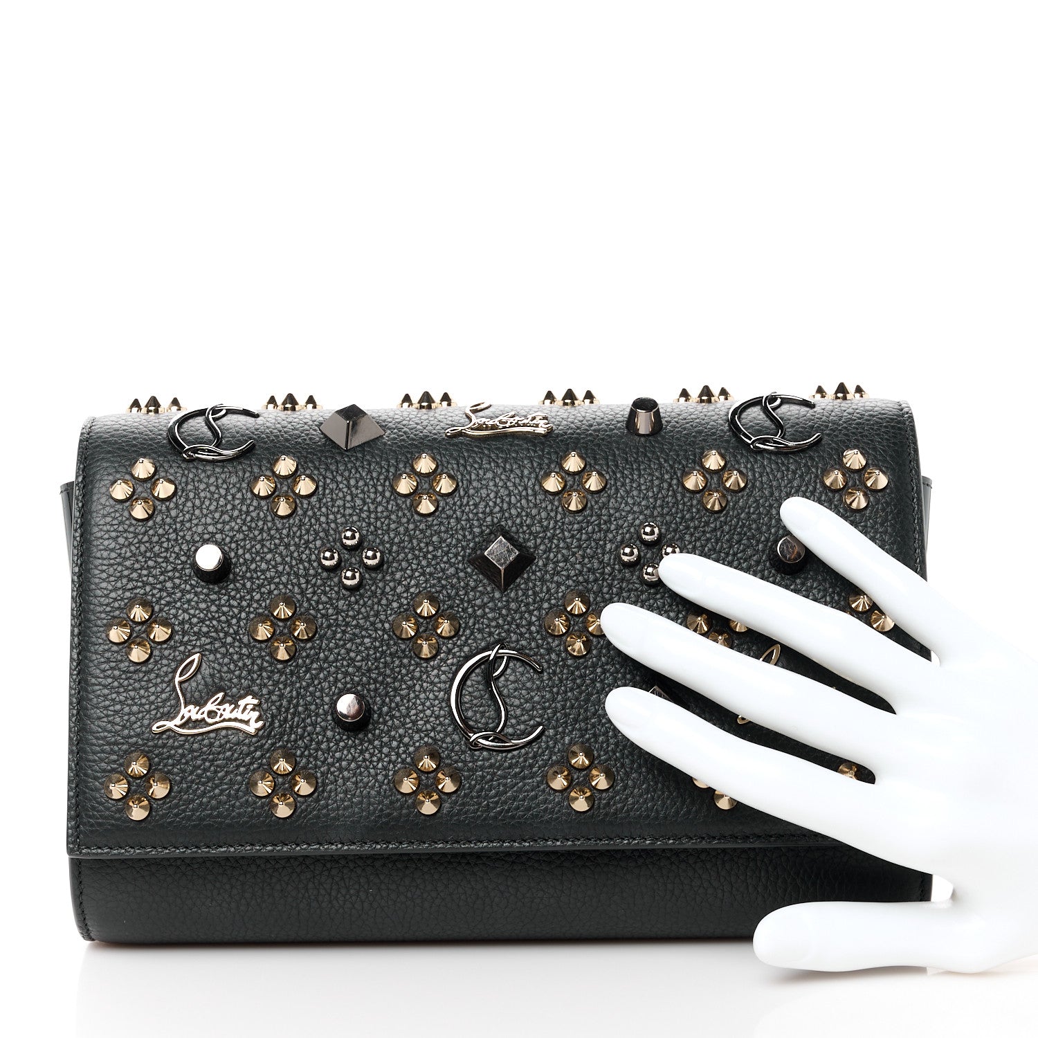 Christian Louboutin Calfskin Spikes Loubinthesky Paloma Wallet On Chain Black 2 of 12