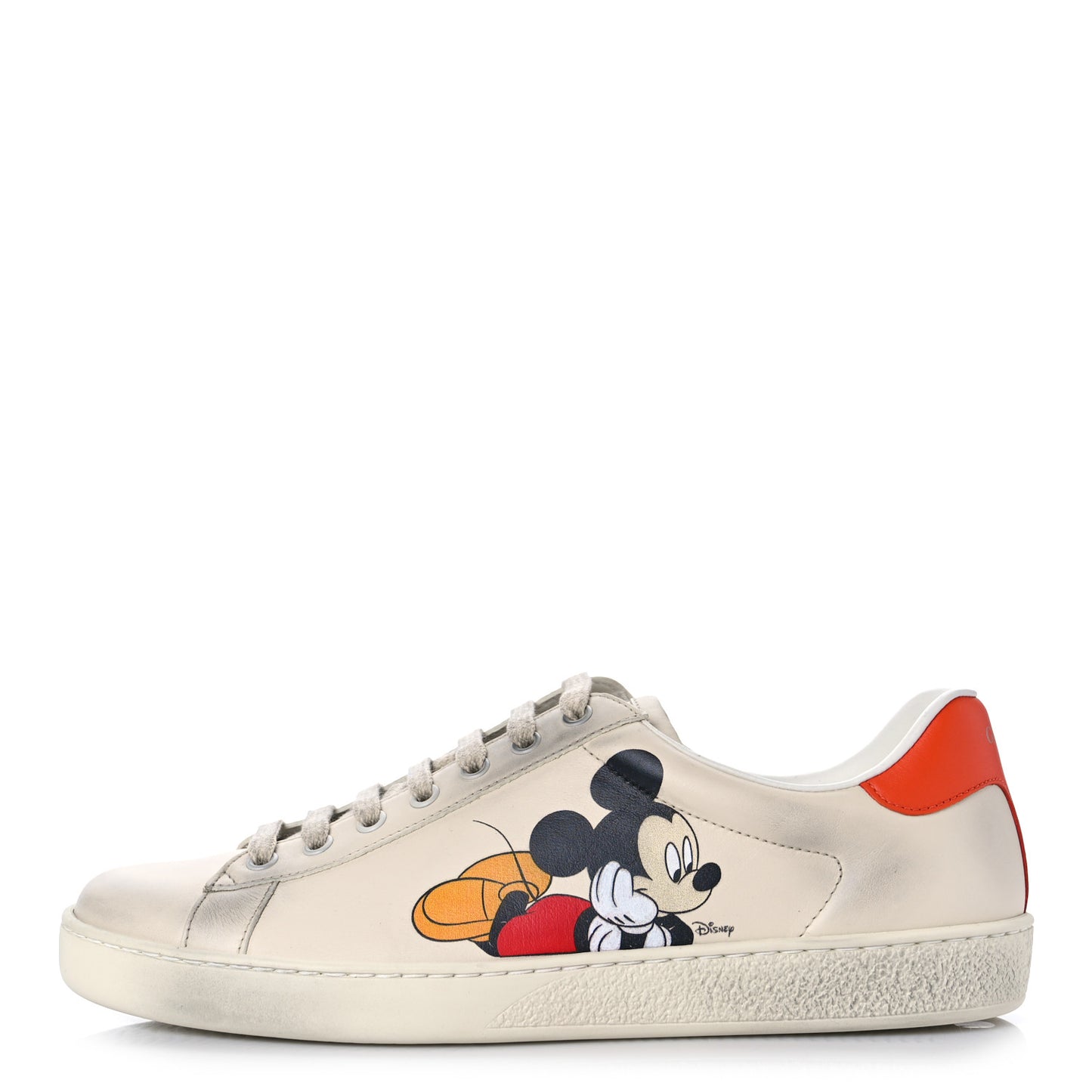 X DISNEY Miro Soft Calfskin Mickey Mouse Print Mens Ace Sneakers 8.5 Ivory Deep Orange
