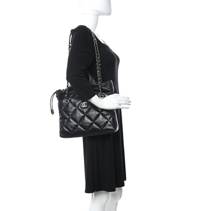 Chanel Lambskin Quilted Small Drawstring Shopping Bag Black 2 of 10