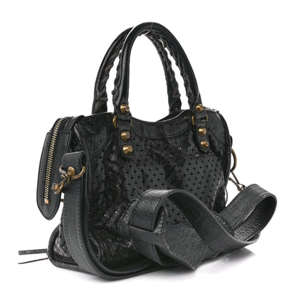 Balenciaga Agneau Laser Cut Cross Classic Gold Hardware Mini City Black 3 of 16