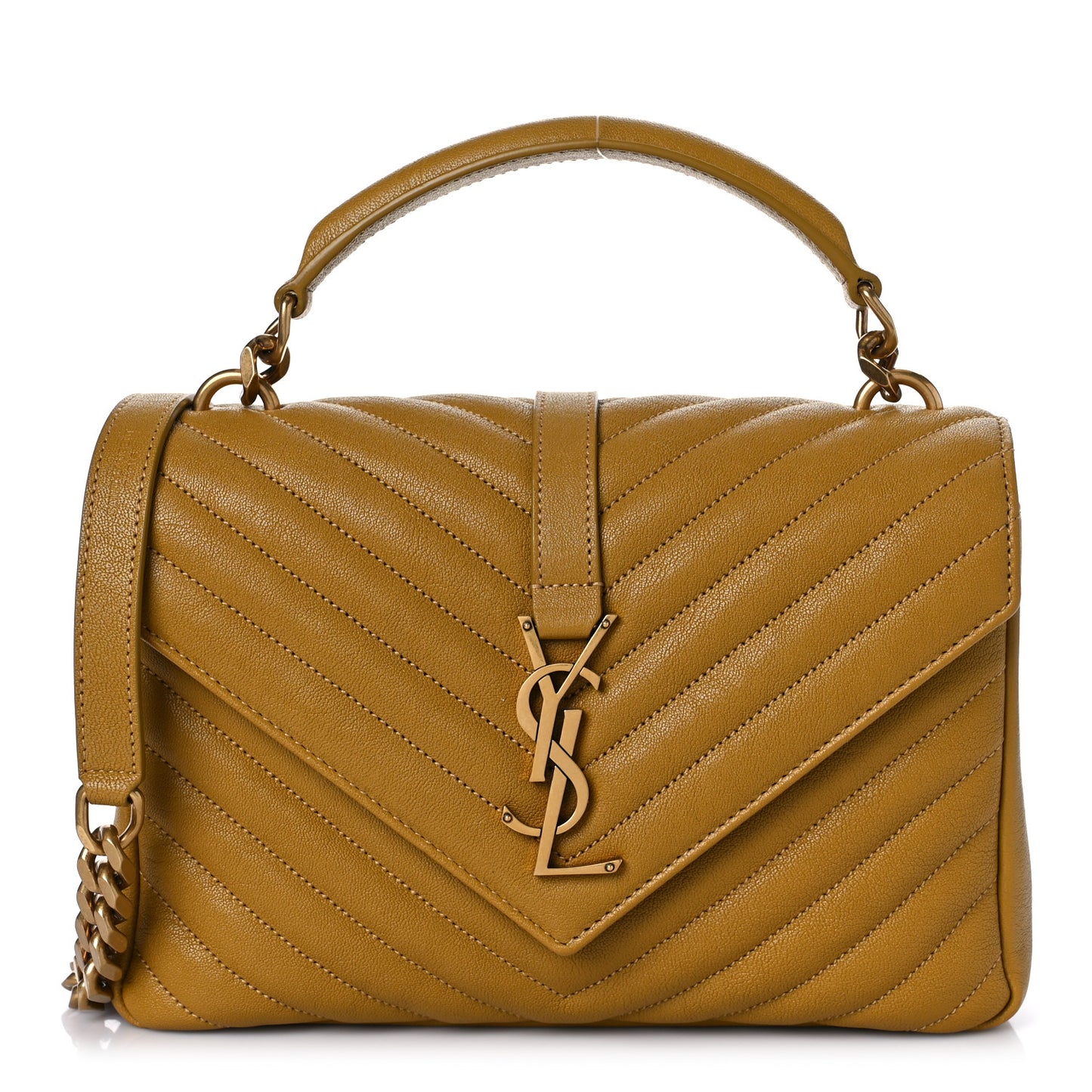 Sheepskin Matelasse Chevron Monogram Medium College Bag Olive