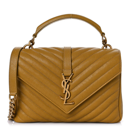 Saint Laurent Sheepskin Matelasse Chevron Monogram Medium College Bag Olive 1 of 11