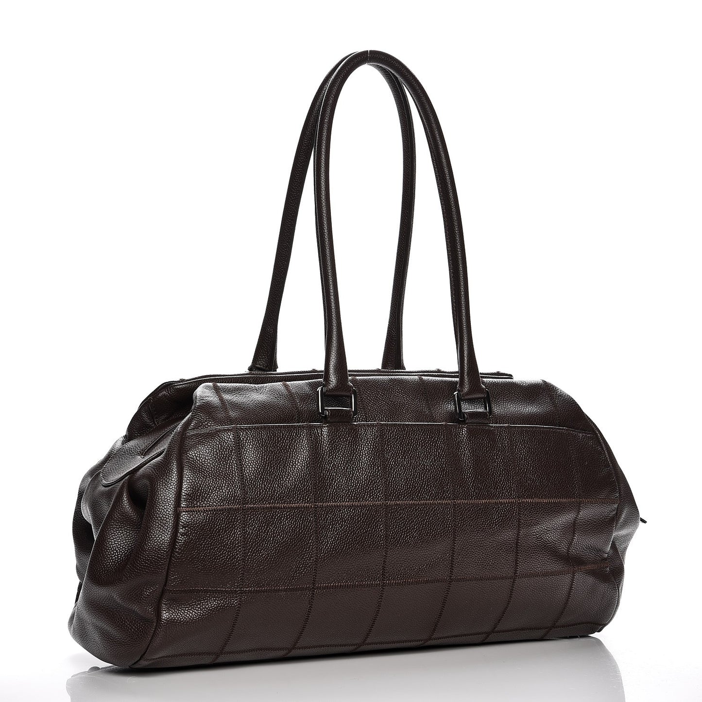 Caviar Square Stitched Large Satchel Dark Brown