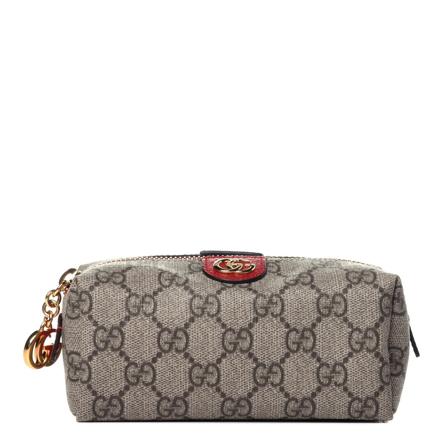 Soft GG Supreme Monogram Calfskin Small Ophidia Cosmetic Case Beige Ebony Hibiscus Red