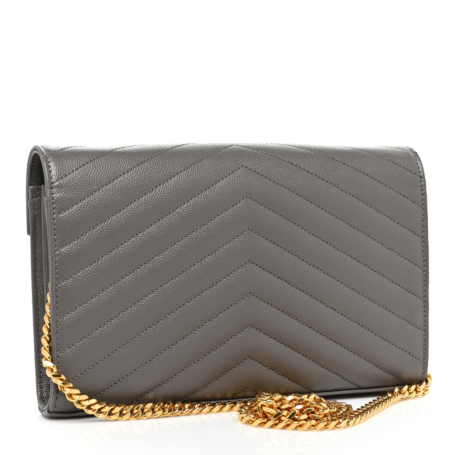 Saint Laurent Grain De Poudre Matelasse Chevron Monogram Chain Wallet Fog 3 of 10