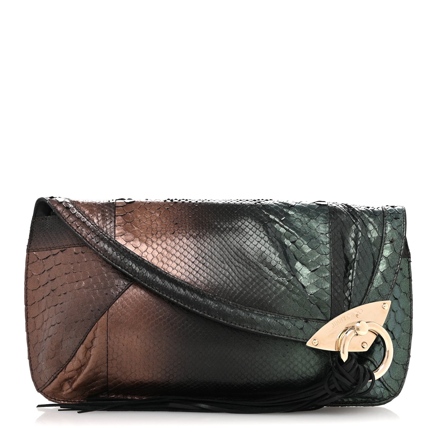 Metallic Snakeskin Lambskin Clutch Black Multicolor
