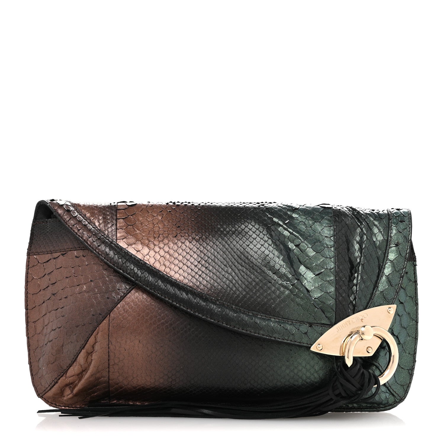 Jimmy Choo Metallic Snakeskin Lambskin Clutch Black Multicolor 1 of 12