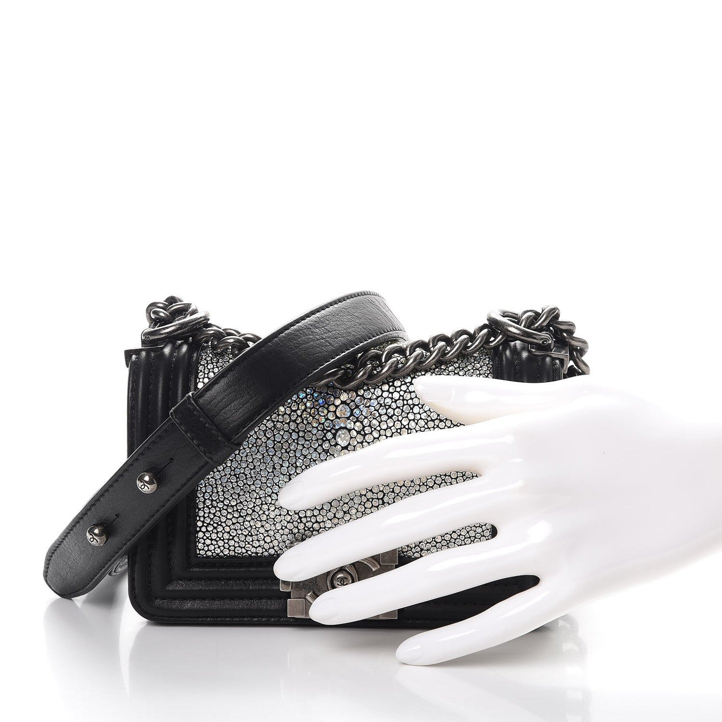 Galuchat Stingray Mini Boy Flap Black Silver