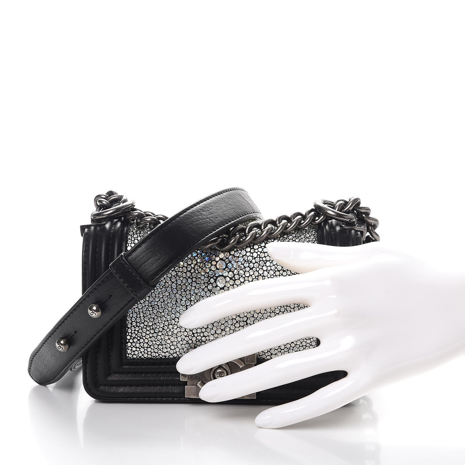 Chanel Galuchat Stingray Mini Boy Flap Black Silver 4 of 11