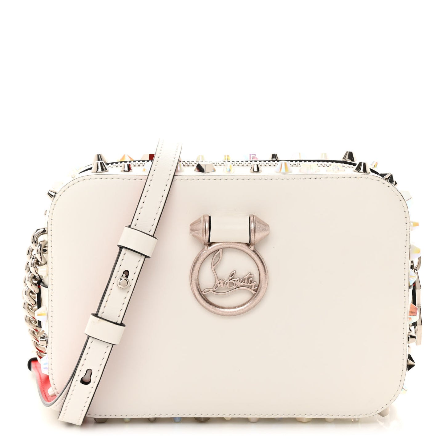 Vintage Trashmix Calfskin Spikes Mini Rubylou Crossbody White