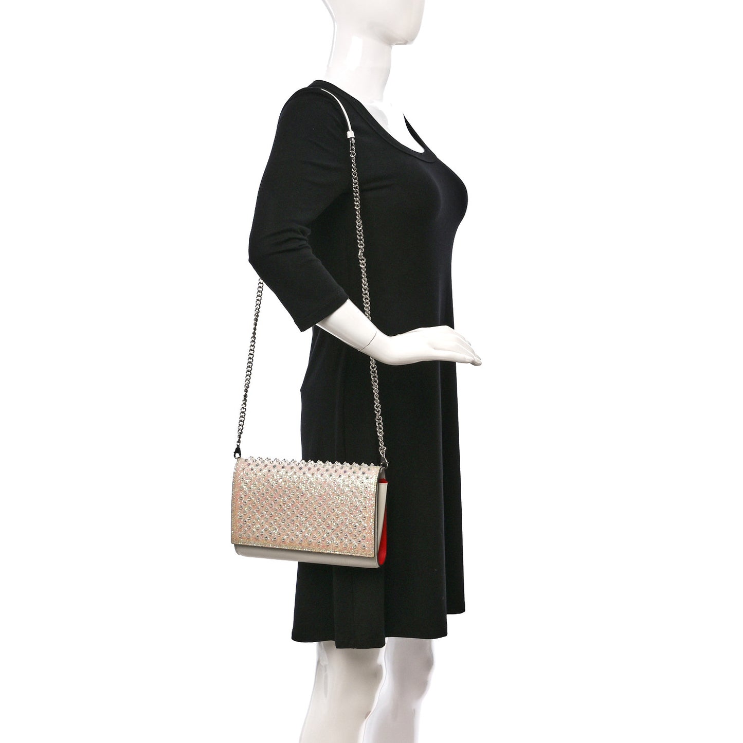 Calfskin Glitter Spikes Multimetal Paloma Clutch White