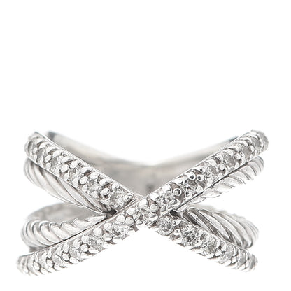 David Yurman Sterling Silver Diamond X Crossover Cable Ring 52 6 1 of 4
