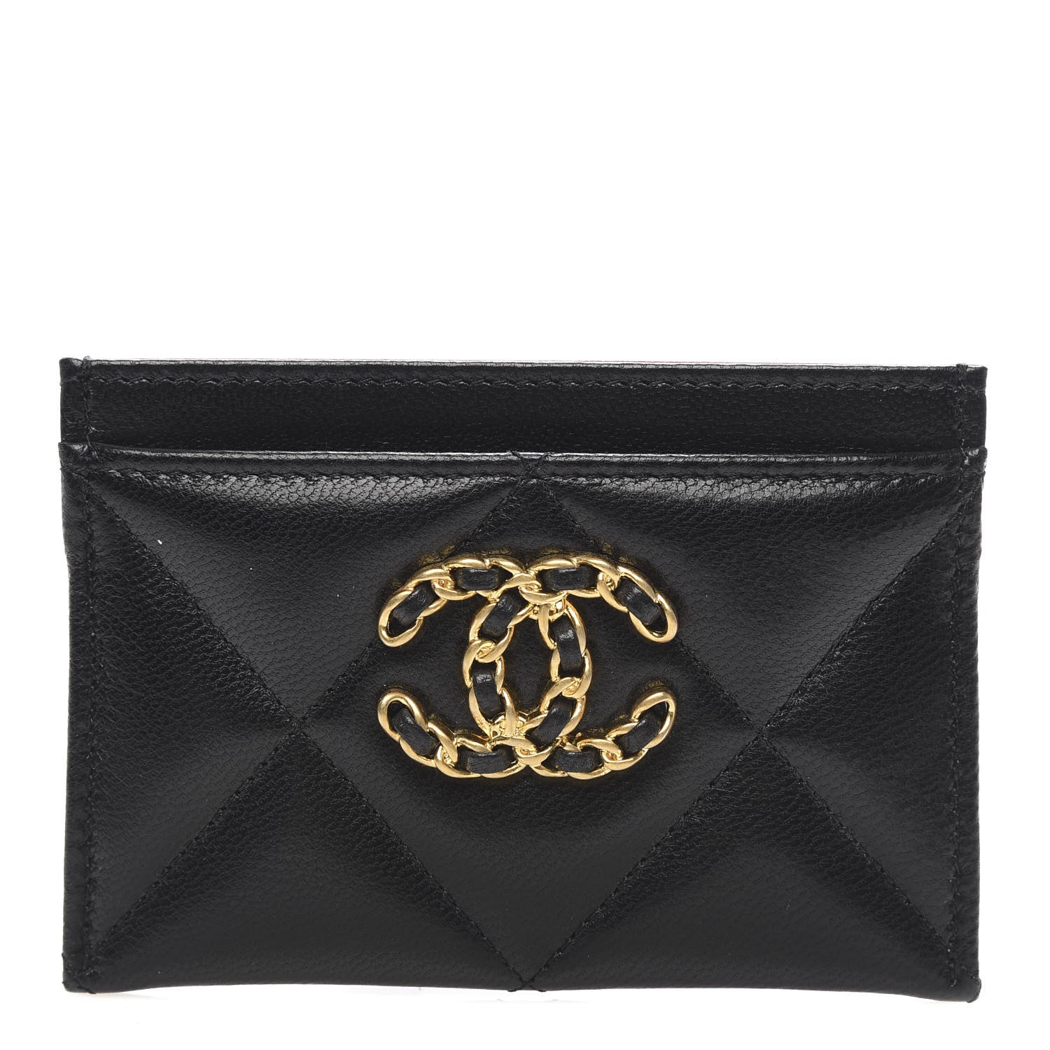 Chanel Shiny Goatskin Quilted Chanel 19 Card Holder Black 1 of 9
