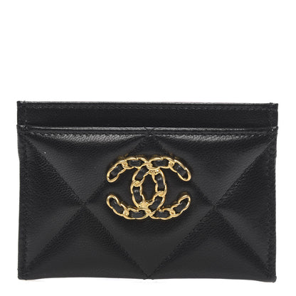 Chanel Shiny Goatskin Quilted Chanel 19 Card Holder Black 1 of 9