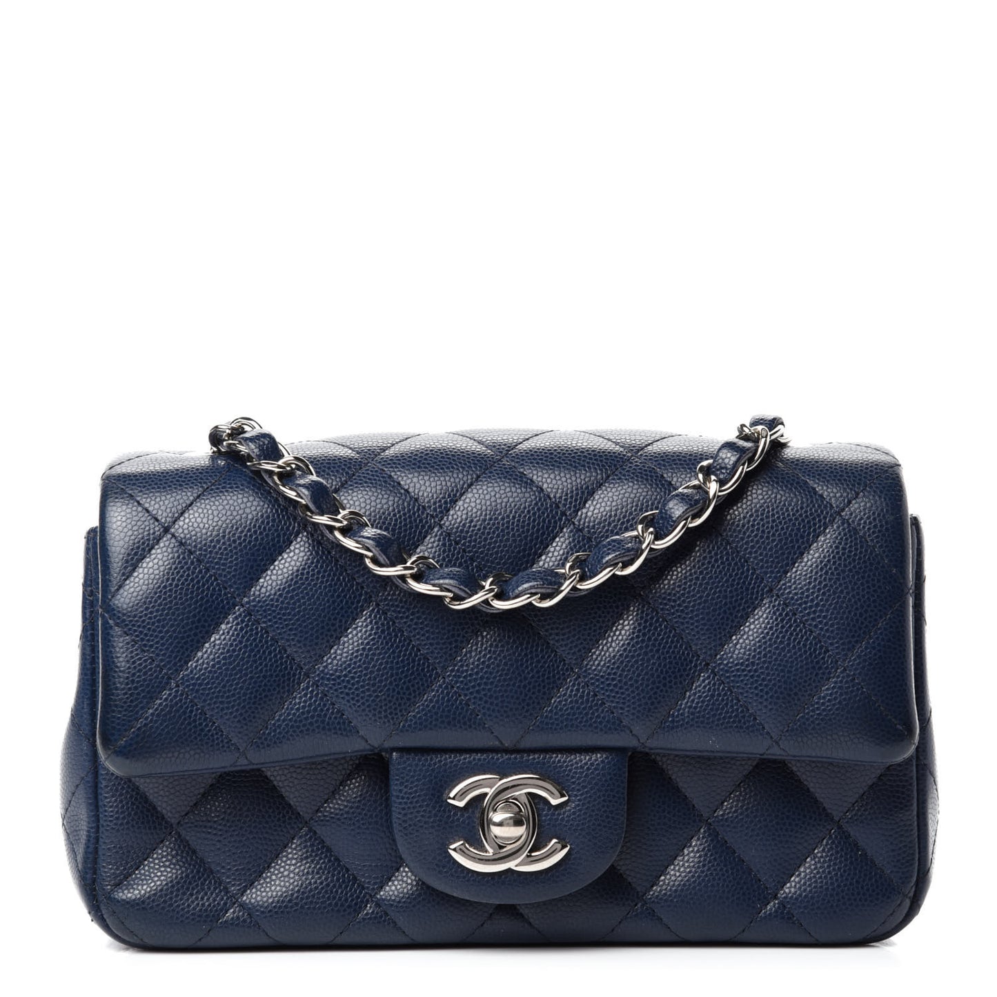 Caviar Quilted Mini Rectangular Flap Navy