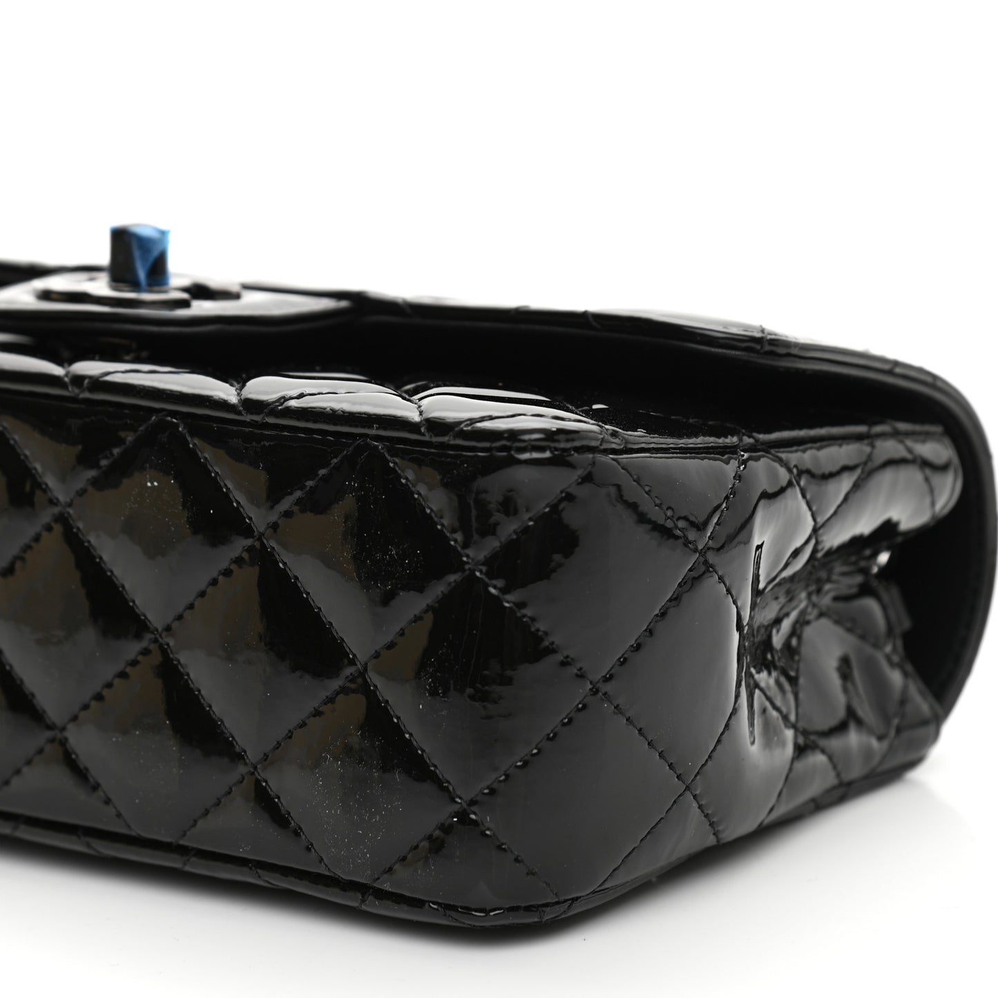 Patent Calfskin Quilted Mini Rectangular Flap So Black