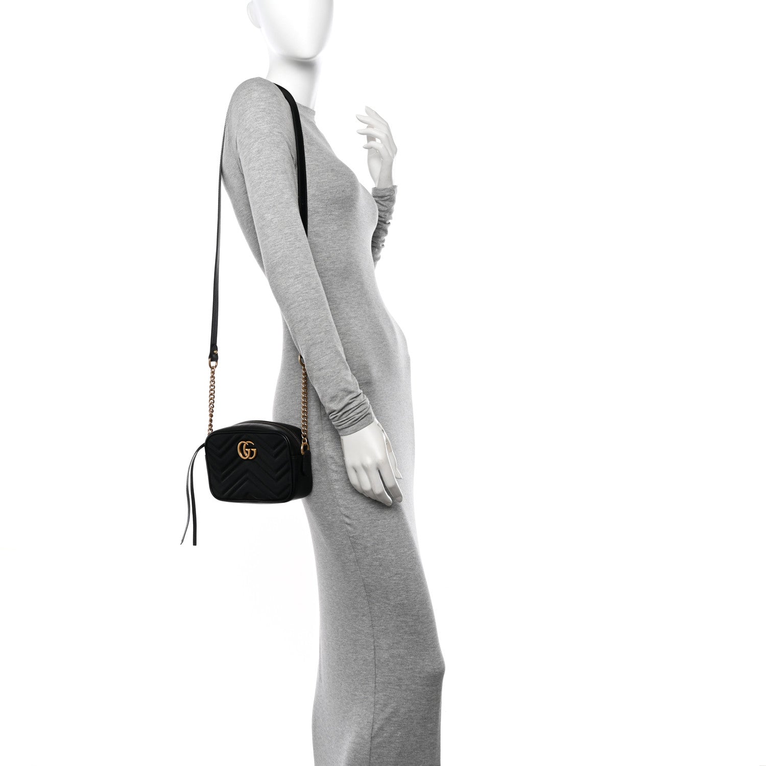 Gucci Calfskin Matelasse Mini GG Marmont Chain Shoulder Bag Black 2 of 11