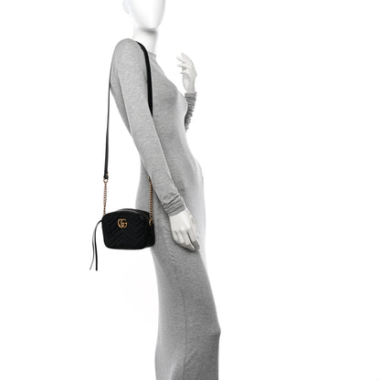 Gucci Calfskin Matelasse Mini GG Marmont Chain Shoulder Bag Black 2 of 11