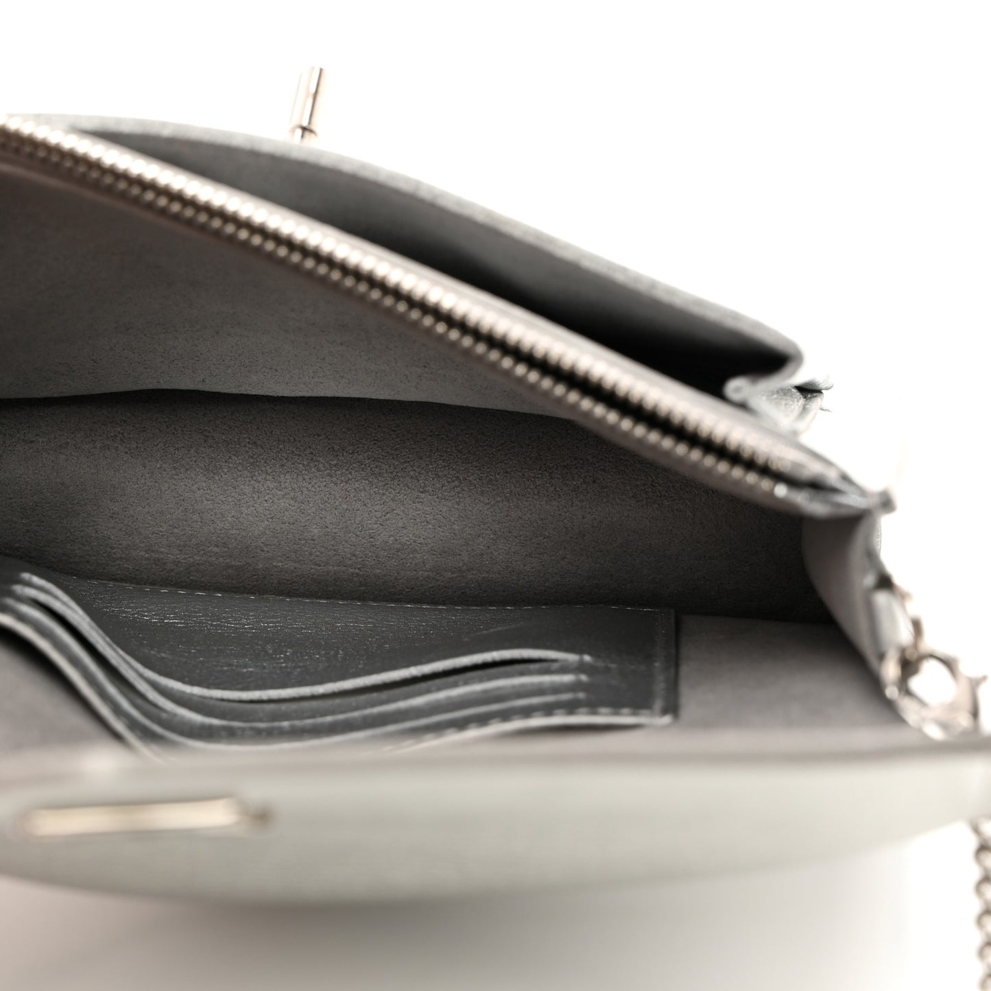 Metallic Soft Calfskin Mylockme Chain Pochette Silver