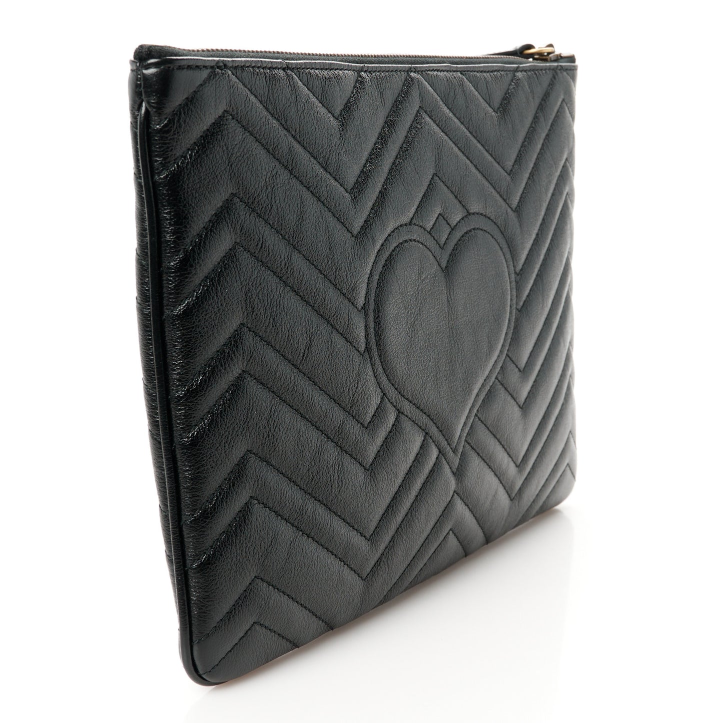 Azalea Calfskin Matelasse Heart GG Marmont Zip Pouch Black