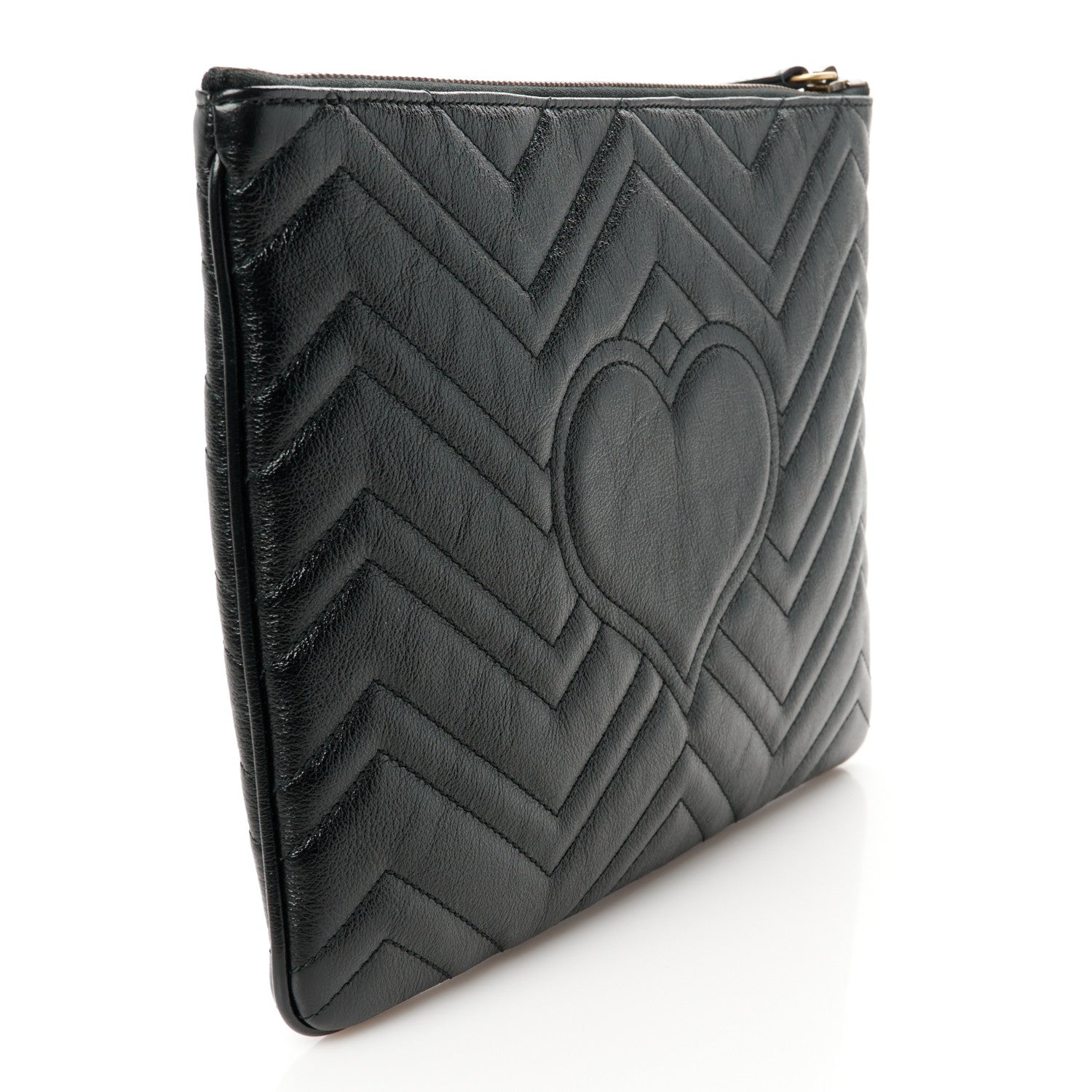 Gucci Azalea Calfskin Matelasse Heart GG Marmont Zip Pouch Black 3 of 8