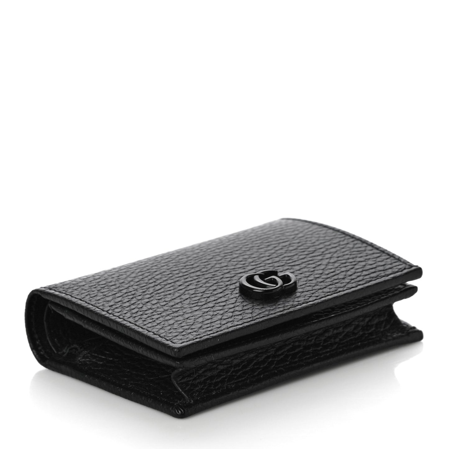 Dollar Calfskin Enamel Monochrome GG Marmont Card Case Black
