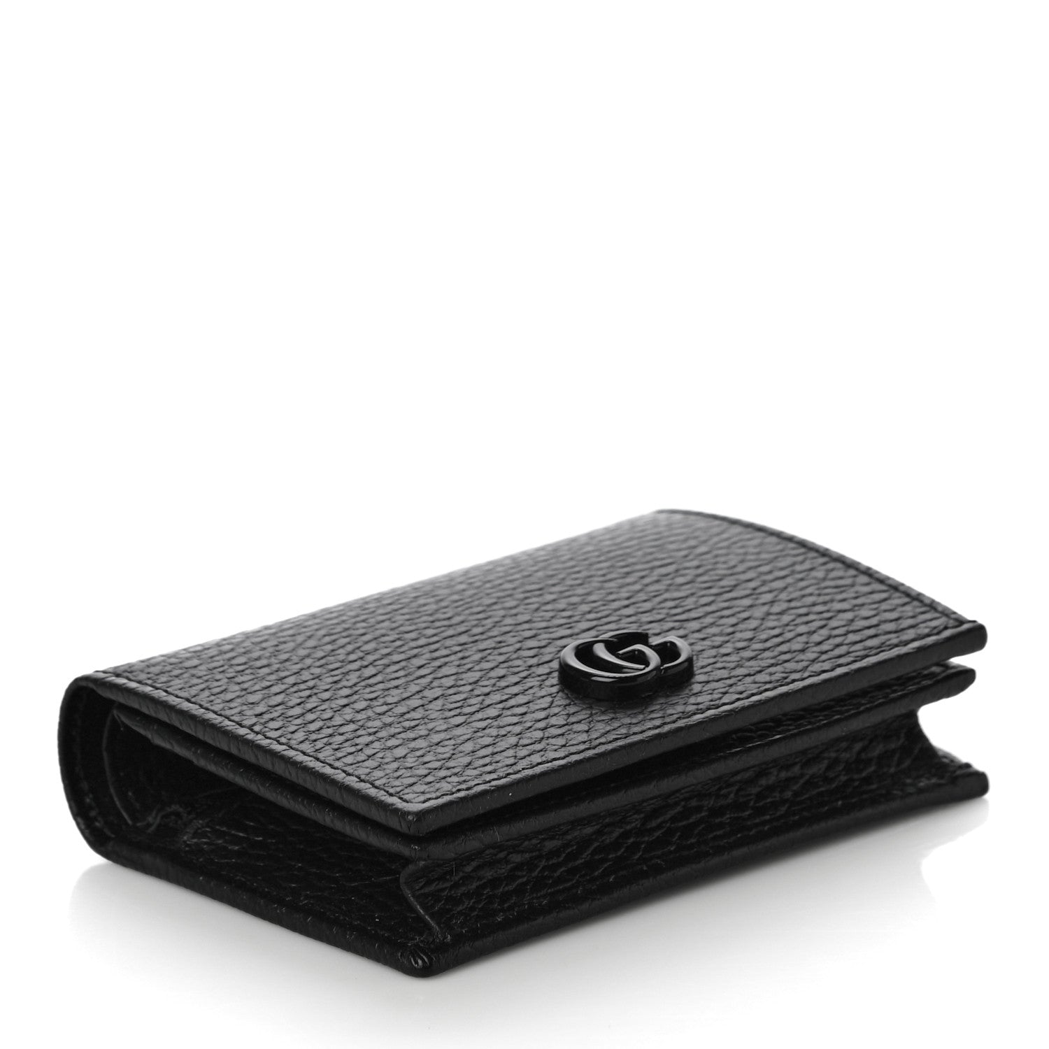 Gucci Dollar Calfskin Enamel Monochrome GG Marmont Card Case Black 4 of 10