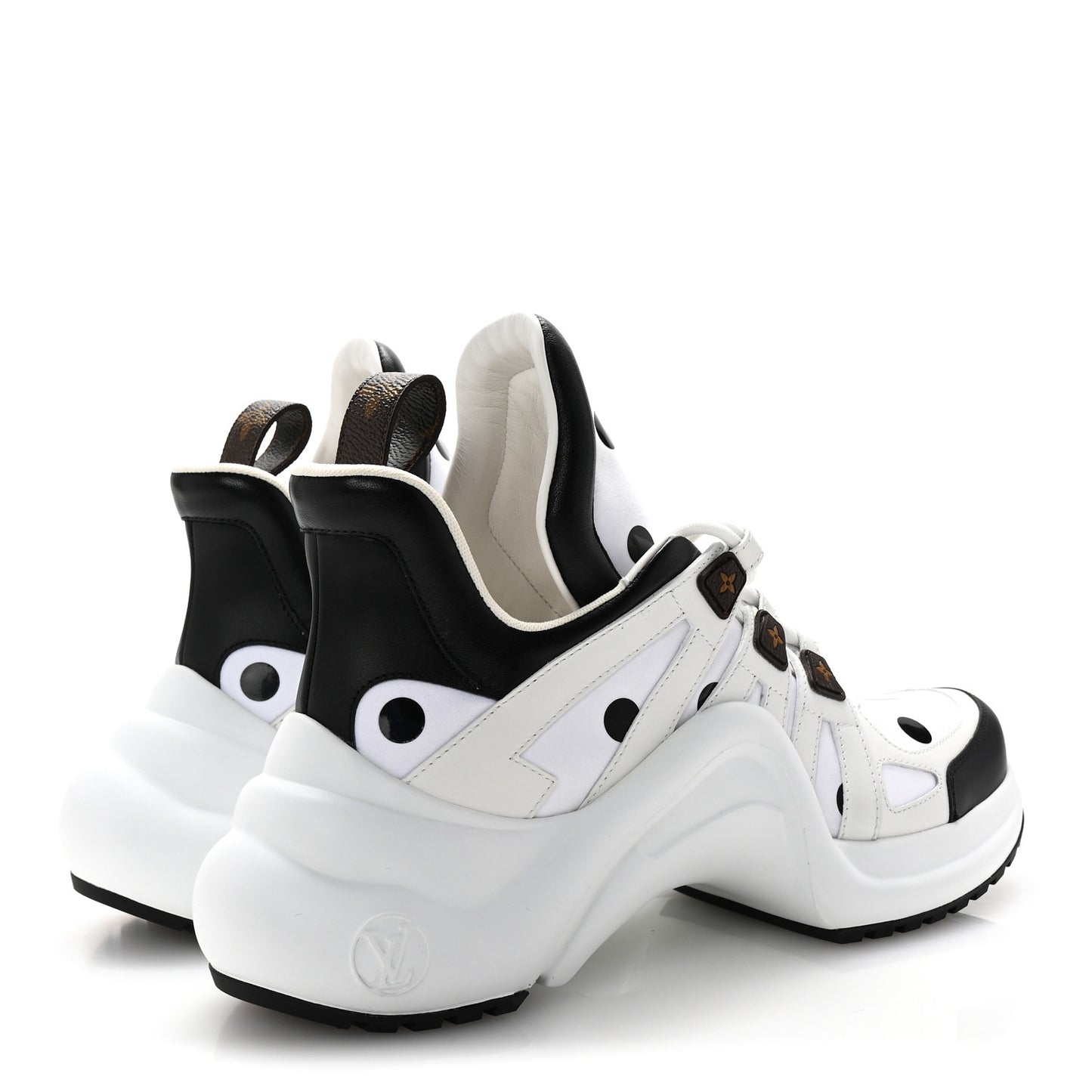 Calfskin Satin Printed Polka Dot Monogram LV Archlight Sneakers 40 Black White