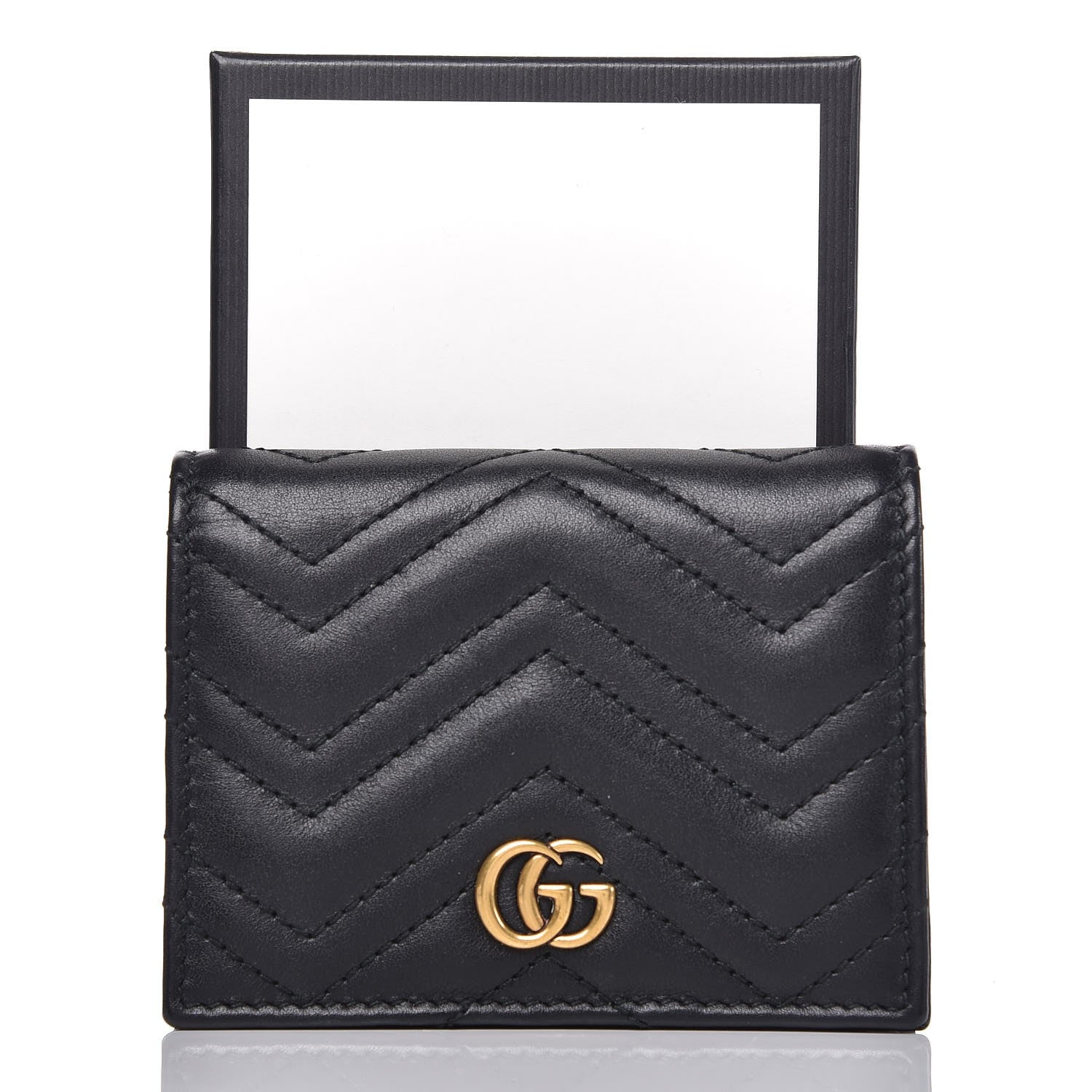 Gucci Calfskin Matelasse GG Marmont Card Case Wallet Black 8 of 10