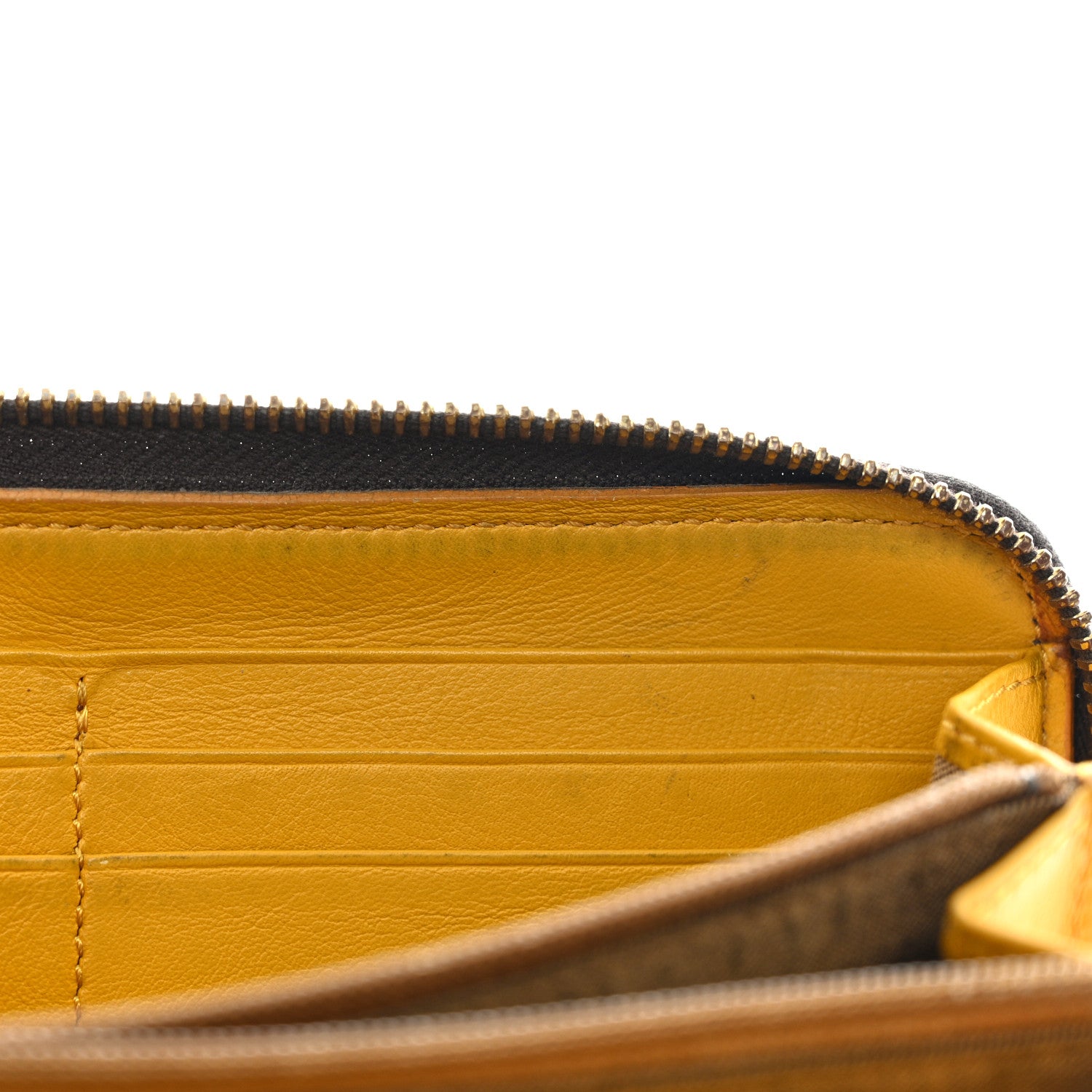 Fendi Zucca Spalmati Vitello Elite Rose Ladybug Zip Around Wallet Tobacco Yellow 13 of 18