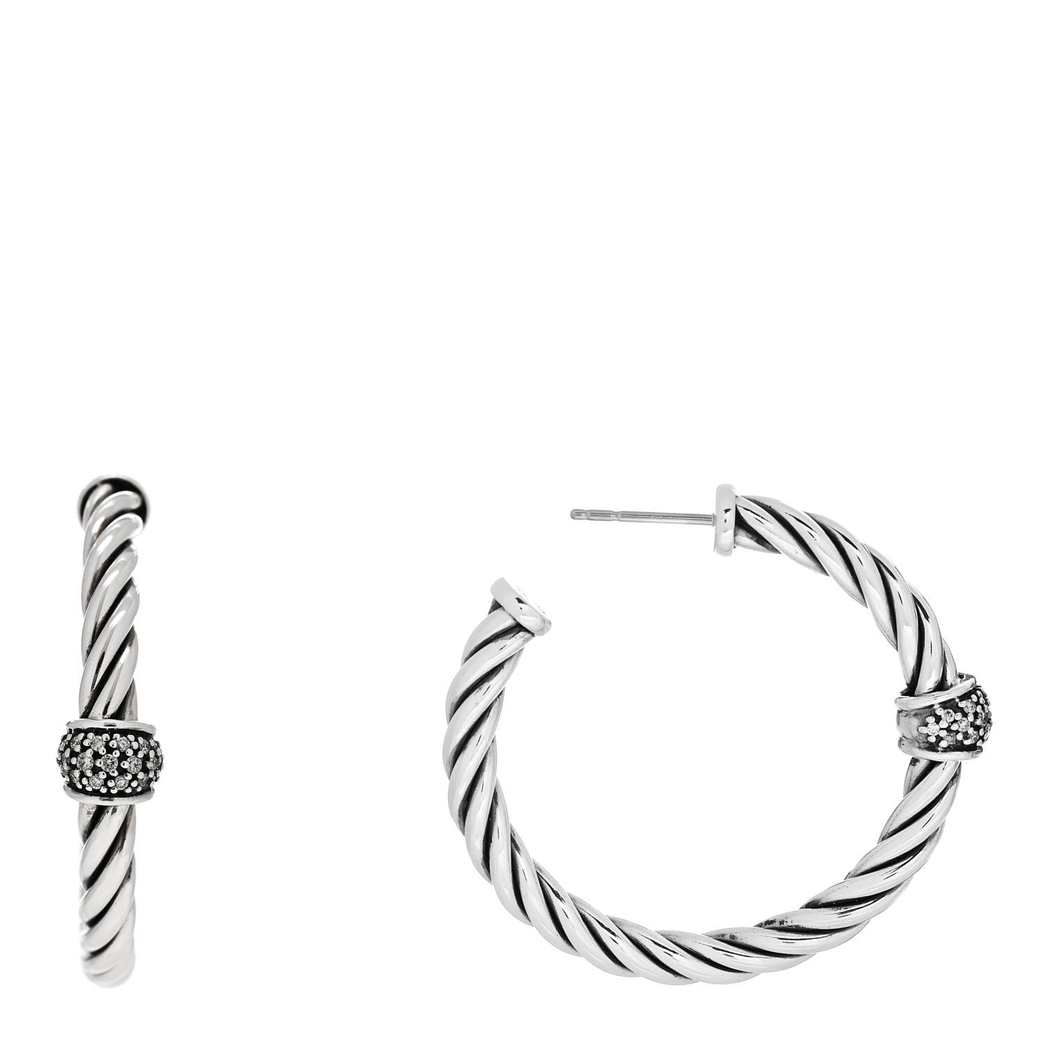 David Yurman Sterling Silver Diamond Cable Classics Hoop Earrings 1 of 4