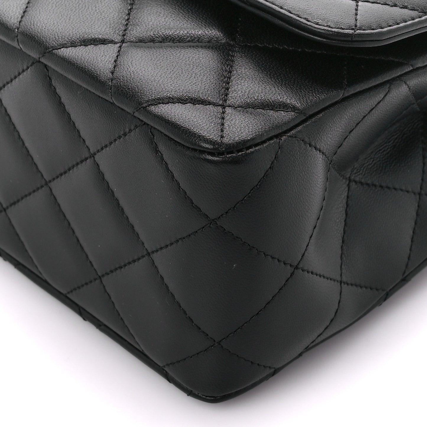 Lambskin Metal Quilted Twist Top Handle Flap With Chain Black