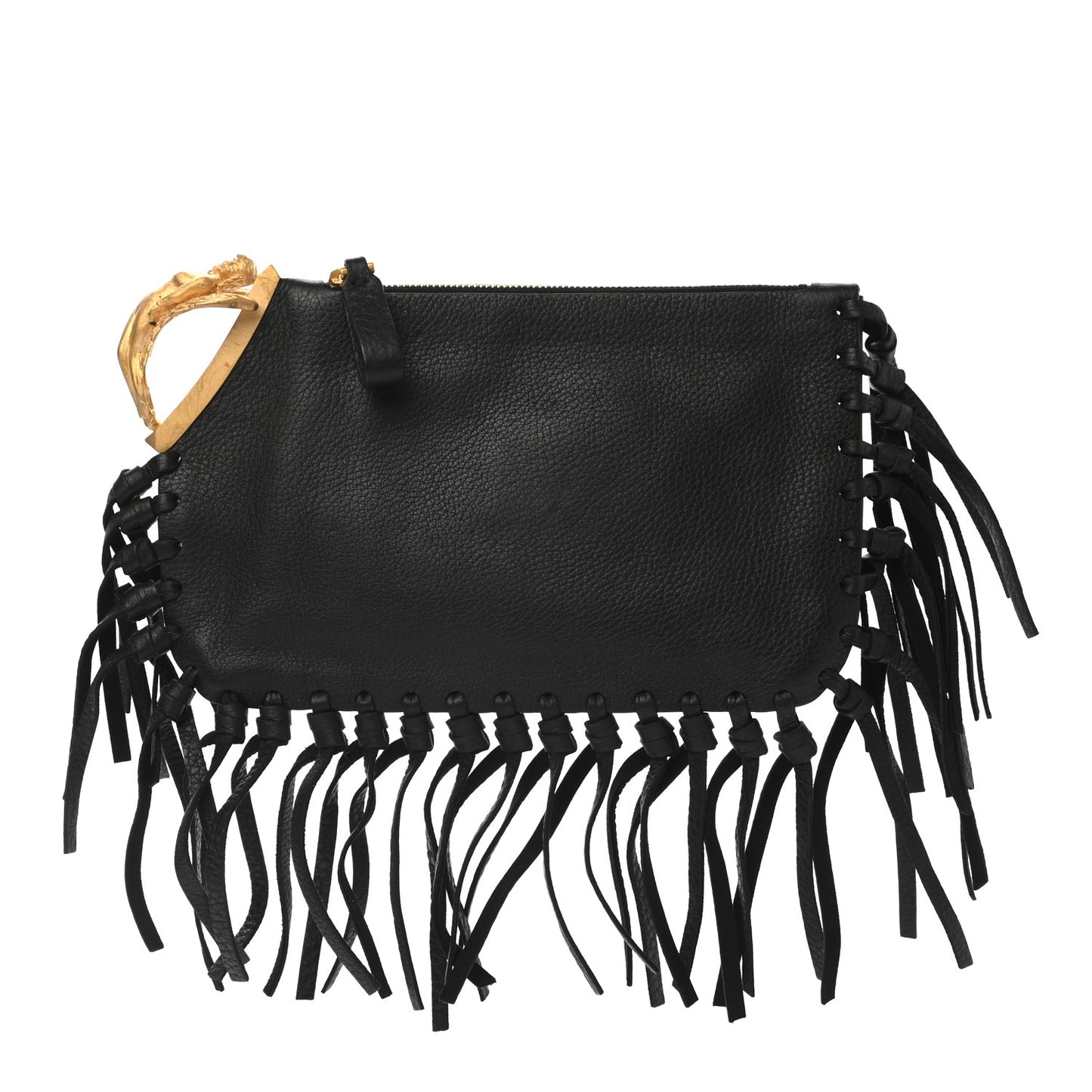Calfskin C-Rockee Sagittarius Fringe Clutch Black