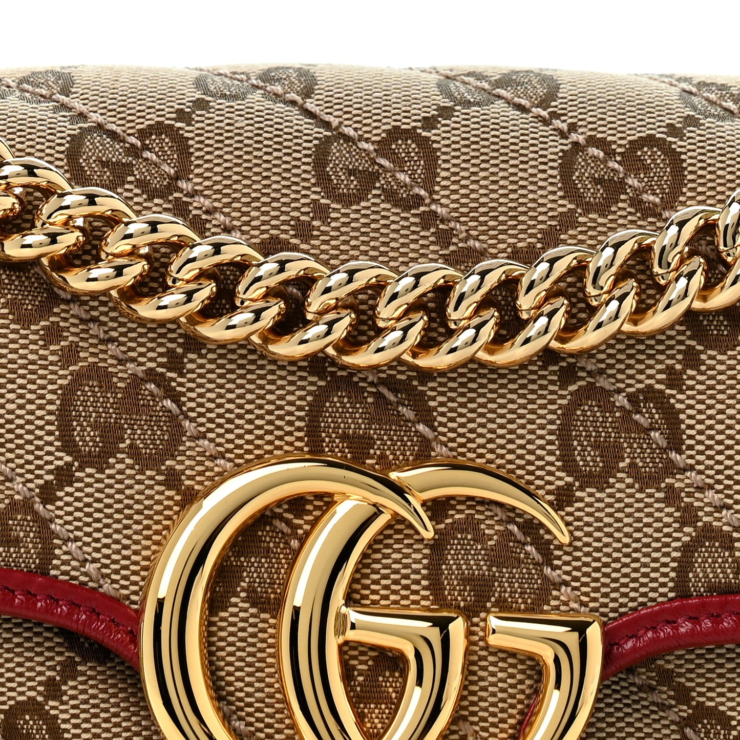 Monogram Azalea Calfskin Matelasse Diagonal Mini GG Marmont Shoulder Bag Beige Ebony New Cherry Red