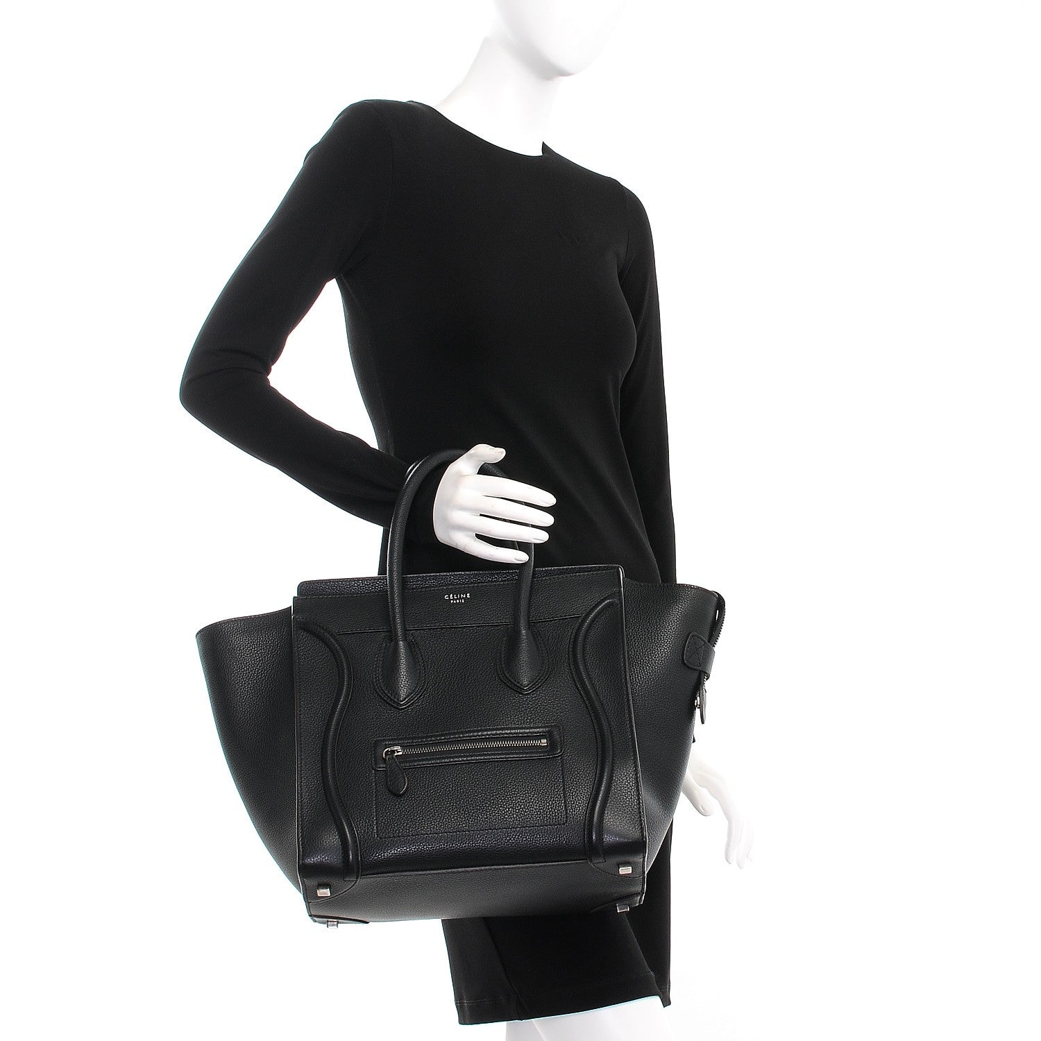 Celine Drummed Calfskin Mini Luggage Black 2 of 8