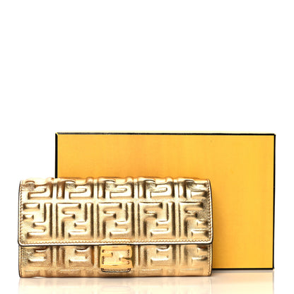 Fendi Vitello Catalan Mirror FF 1974 Embossed Continental Wallet Gold 9 of 9