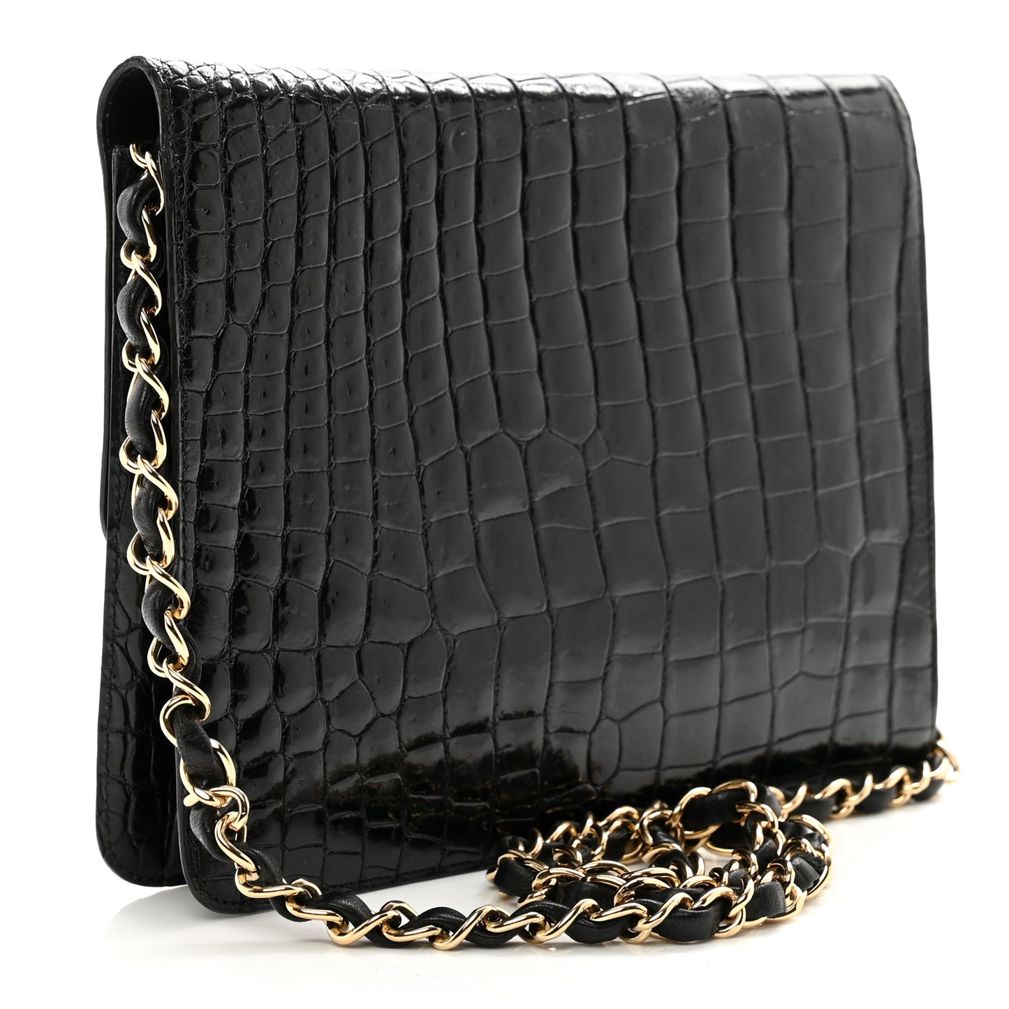 Shiny Crocodile Small Flap Black