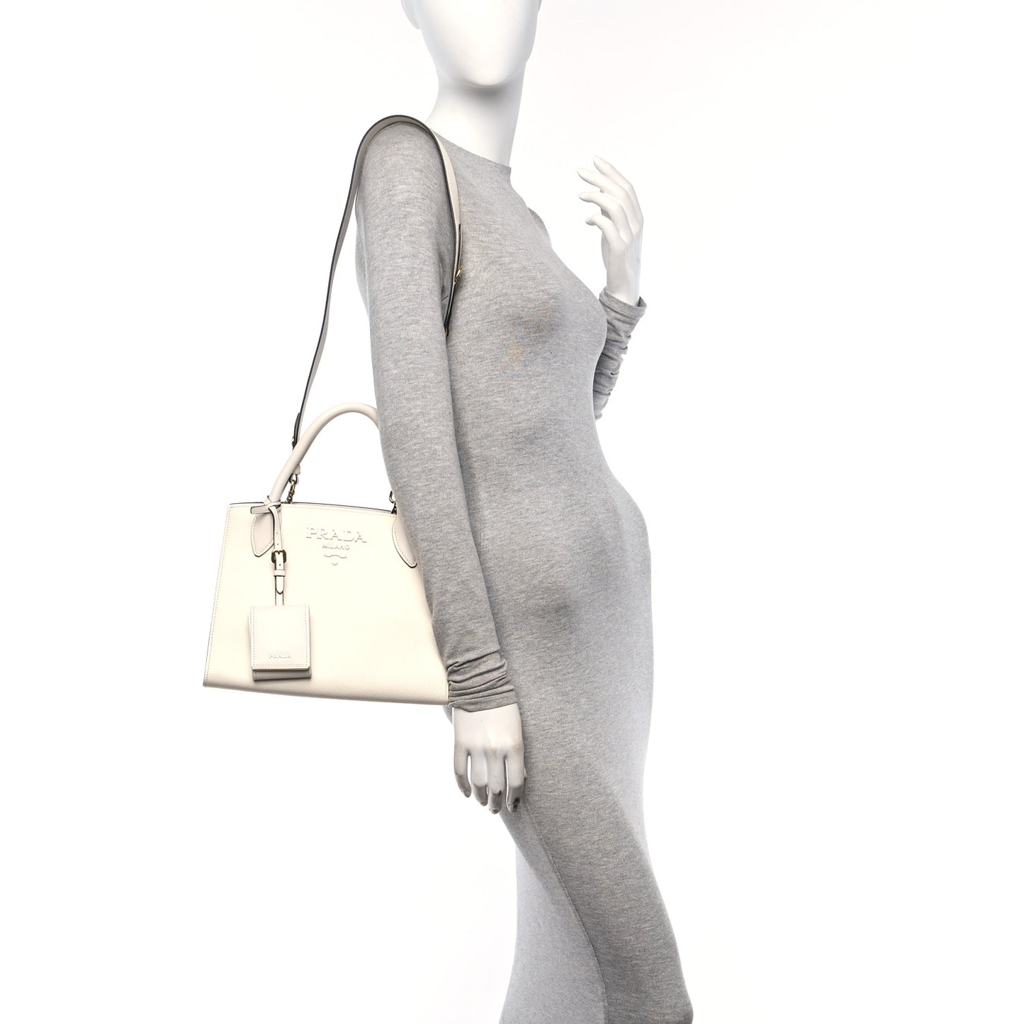 Saffiano Cuir Calfskin Small Monochrome Top Handle Tote White