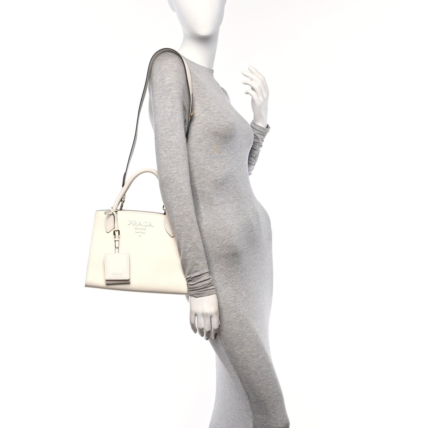 Prada Saffiano Cuir Calfskin Small Monochrome Top Handle Tote White 2 of 11