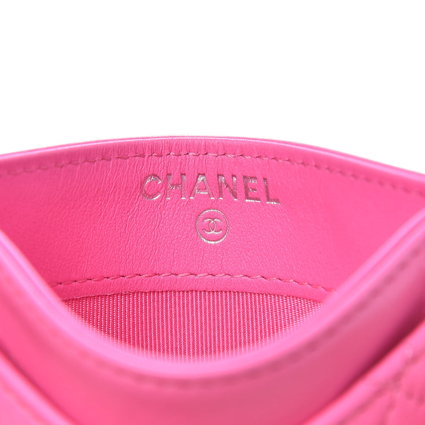 Lambskin Quilted Card Holder Neon Pink