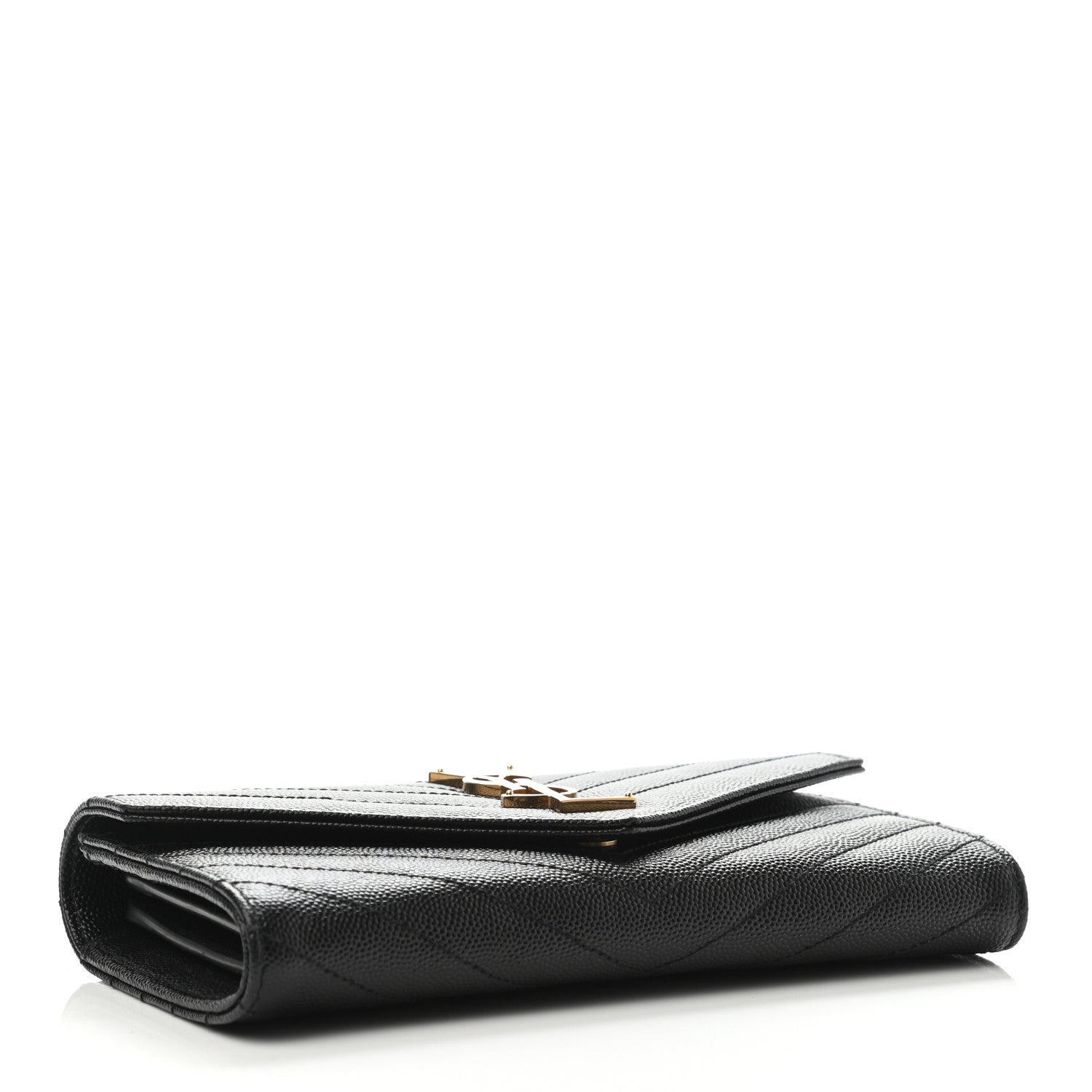 Saint Laurent Grain De Poudre Matelasse Chevron Monogram Flap Wallet Black 3 of 4