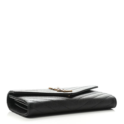 Saint Laurent Grain De Poudre Matelasse Chevron Monogram Flap Wallet Black 3 of 4