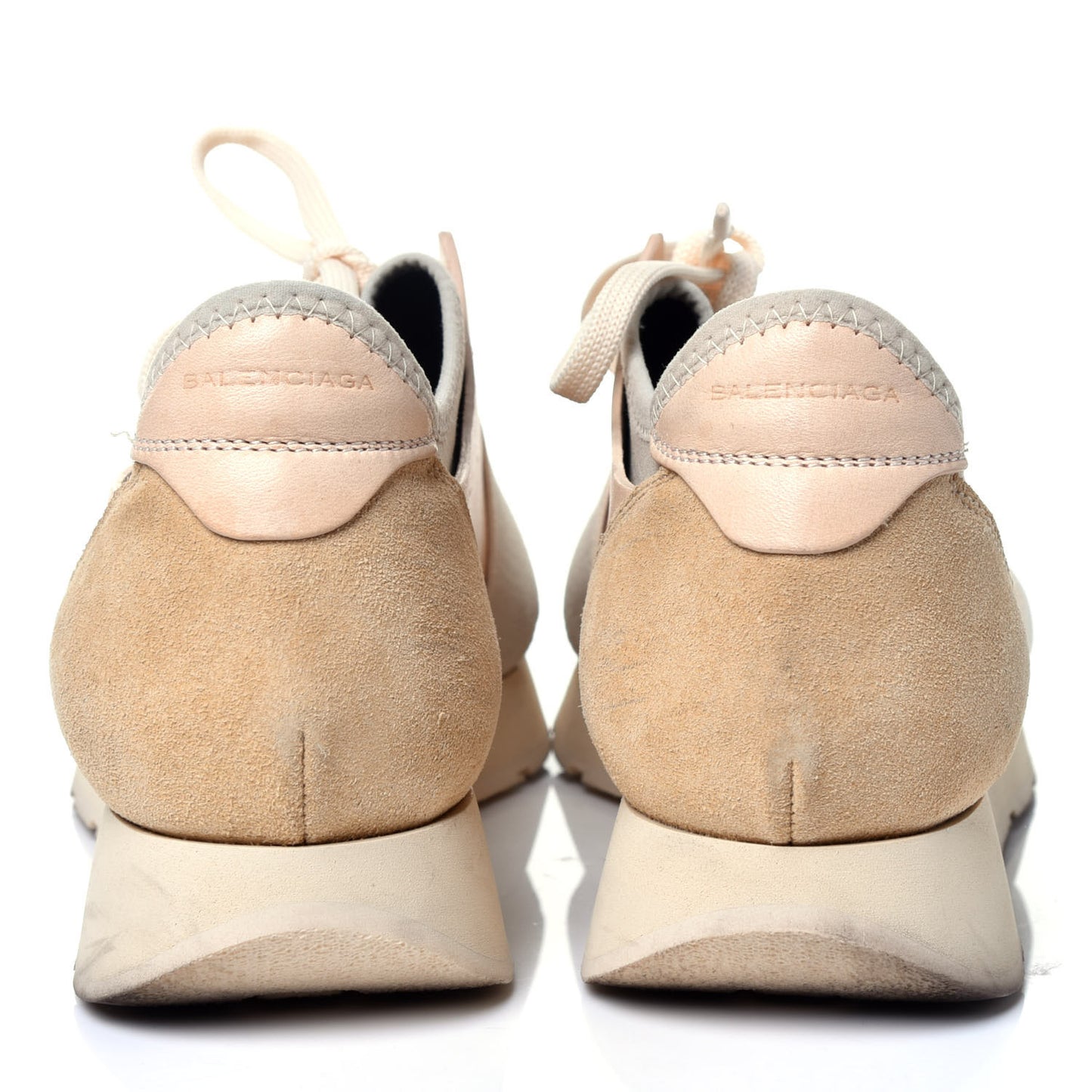 Mesh Calfskin Neoprene Suede Womens Race Runner Sneakers 40 White Black Craie Beige