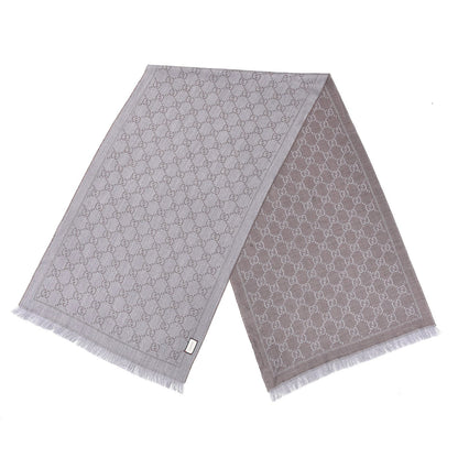Gucci Wool Monogram Fringe Scarf Gray 3 of 5