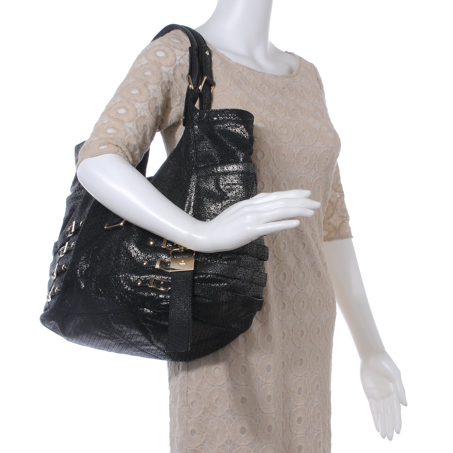 Leather Perforated Bree Bag Gunmetal